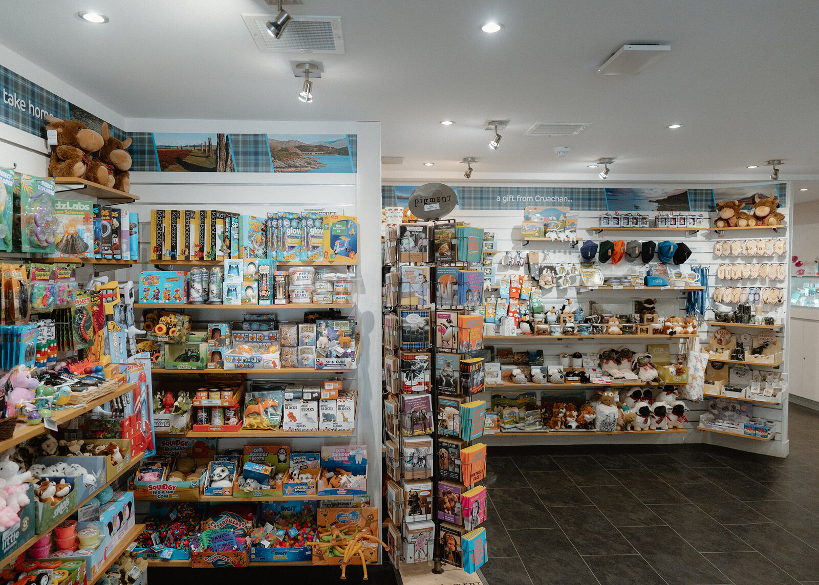 Shelves of toys and tartan gifts fill the power station's visitor shop.