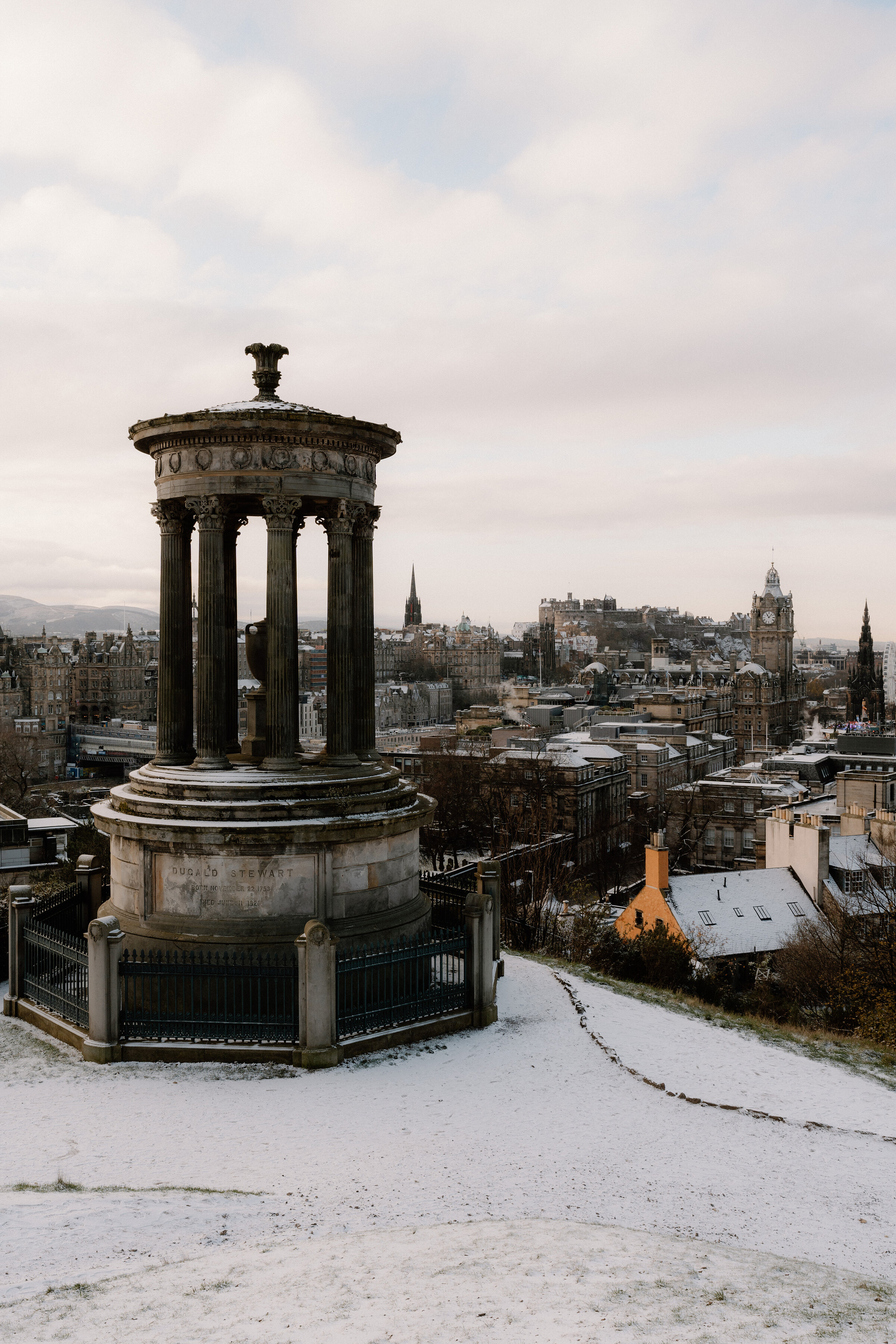 Calton Hill under snow in December, Edinburgh.