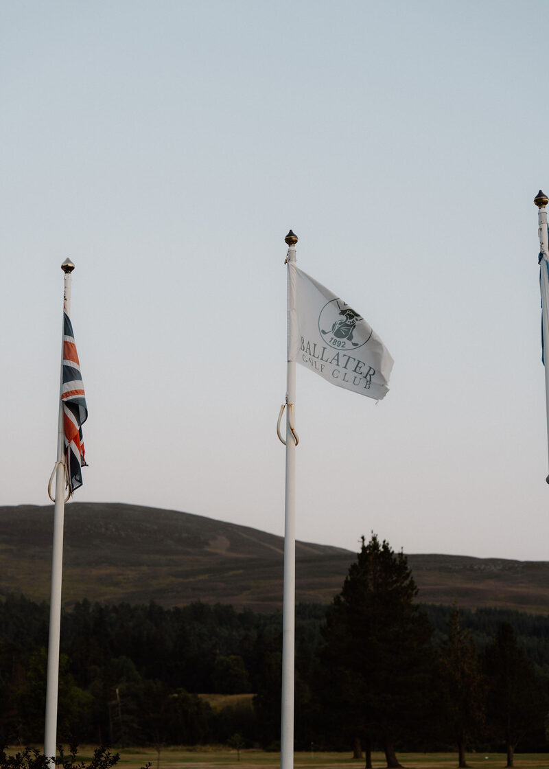 The Ballater Golf Club flag, with its crest and 1892, flying beside the Union flag.