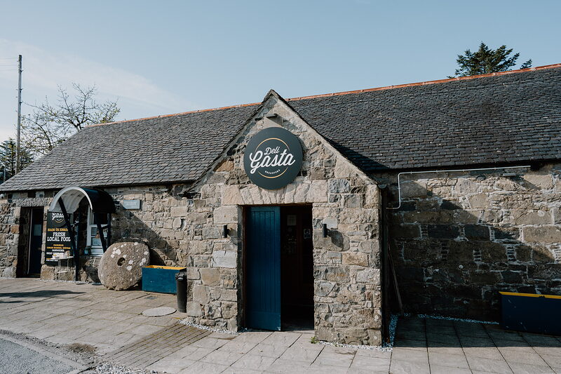 The Old Mill at Harrapool with the Gasta sign.