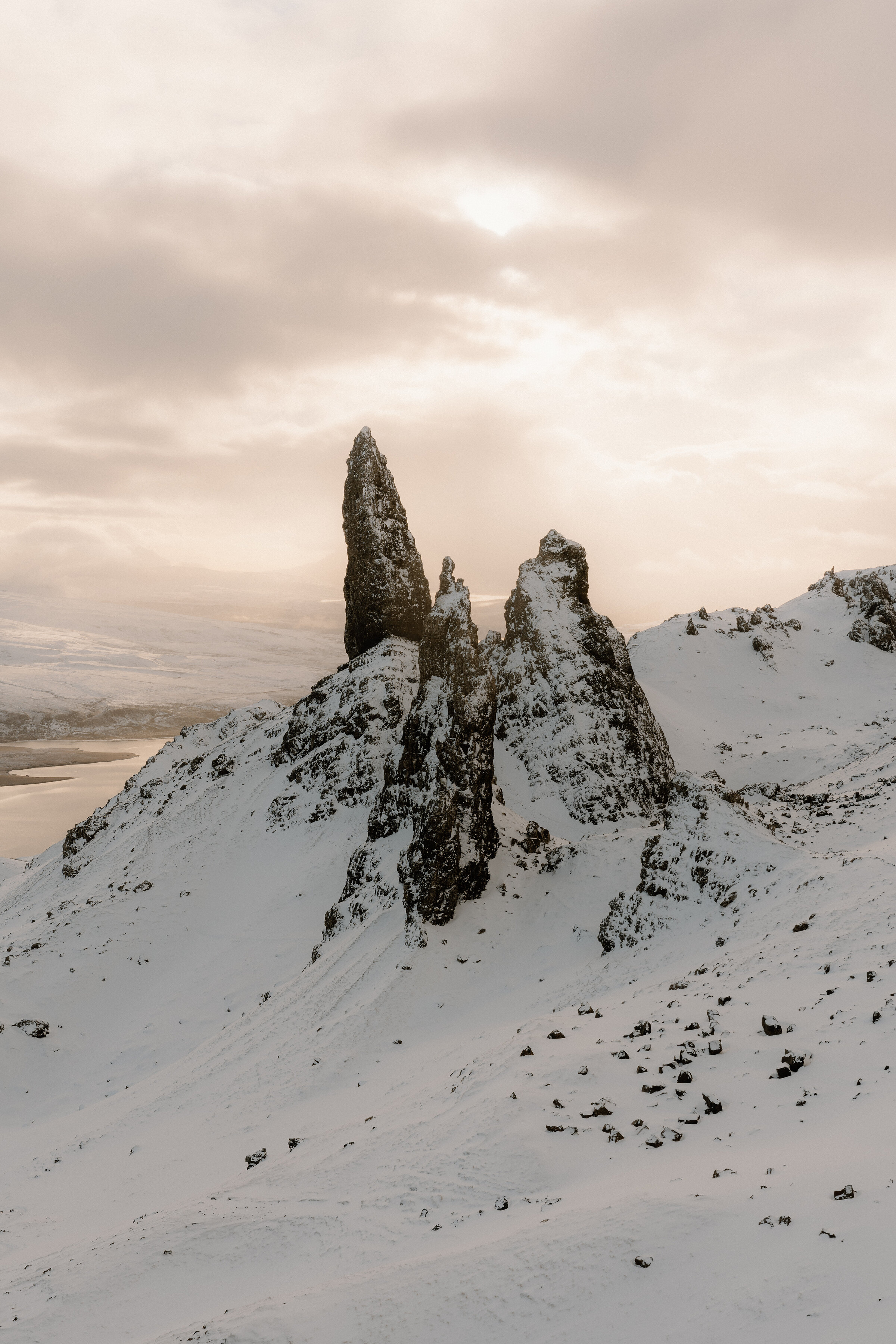 The Old Man of Storr in the snow, Skye.
