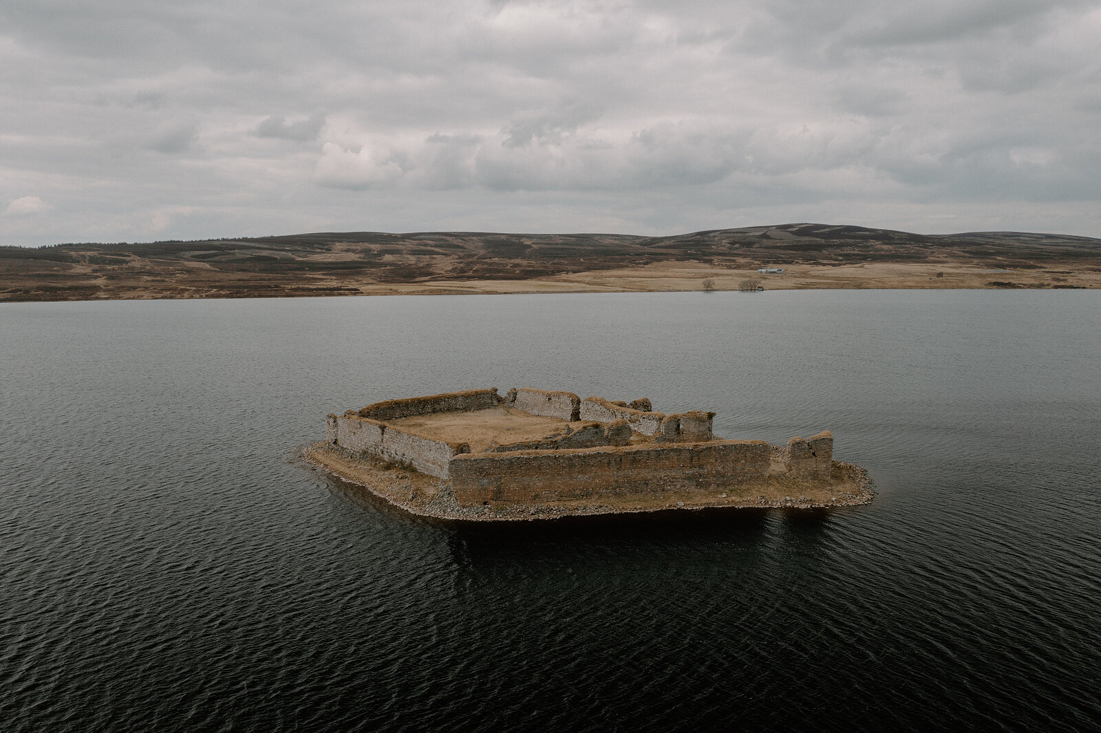 The ruins of Lochindorb Castle sit on an island in the middle of a loch, Moray.