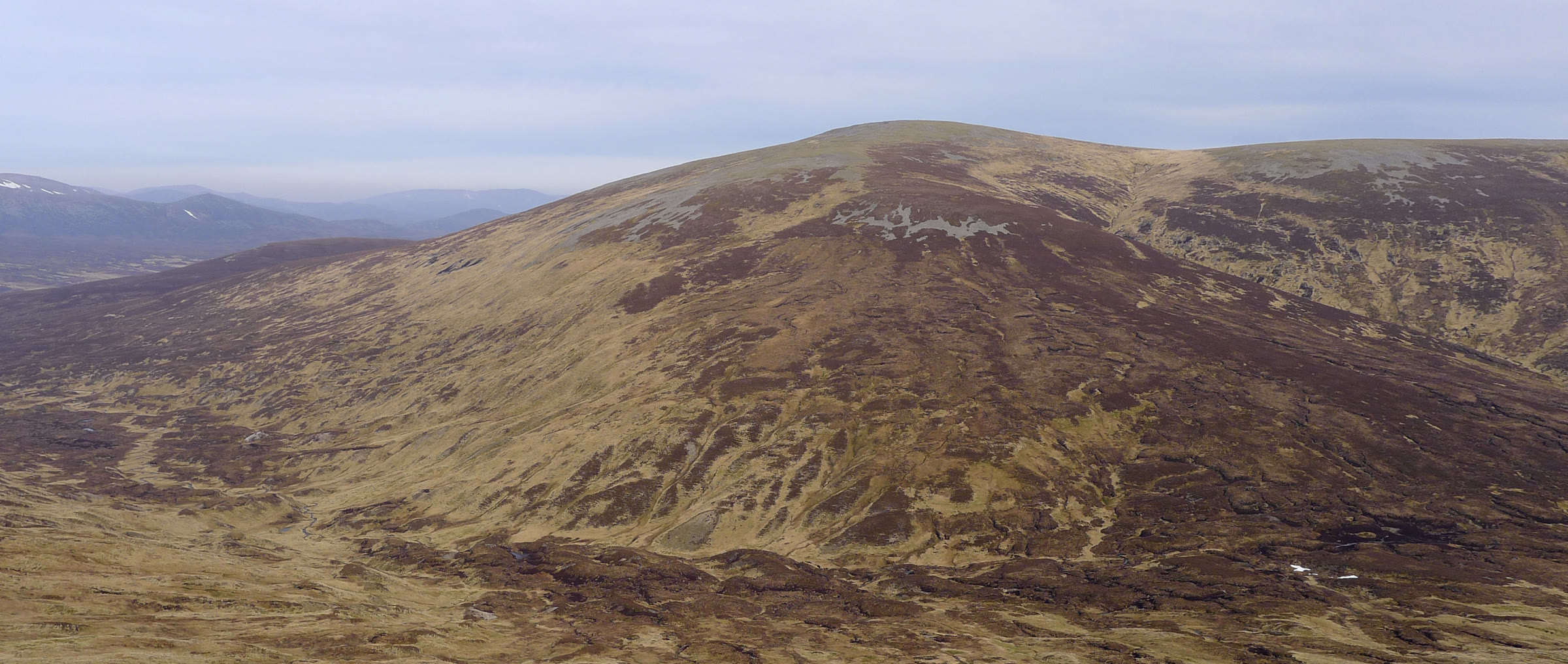 The rounded, heathery bulk of An Sgarsoch under a pale sky.
