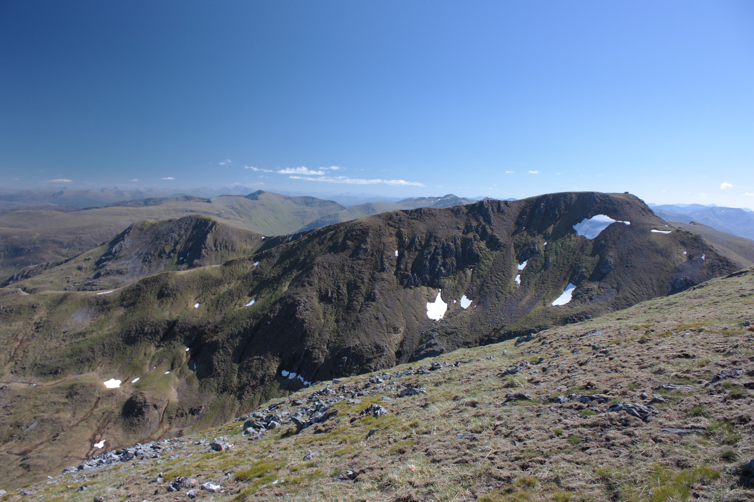 Màm Sodhail across its corrie, a snow patch under the summit.