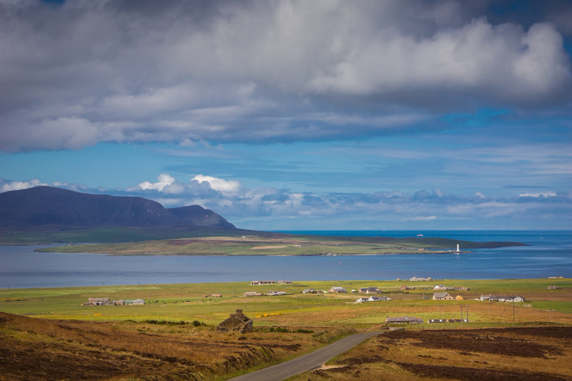 Graemsay and the hills of Hoy across Hoy Sound, from the Orkney Mainland.