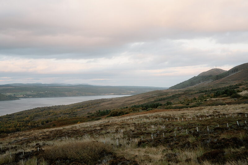 Forested moorland overlooks a wide estuary in Ross and Cromarty, fields visible along the far shore.