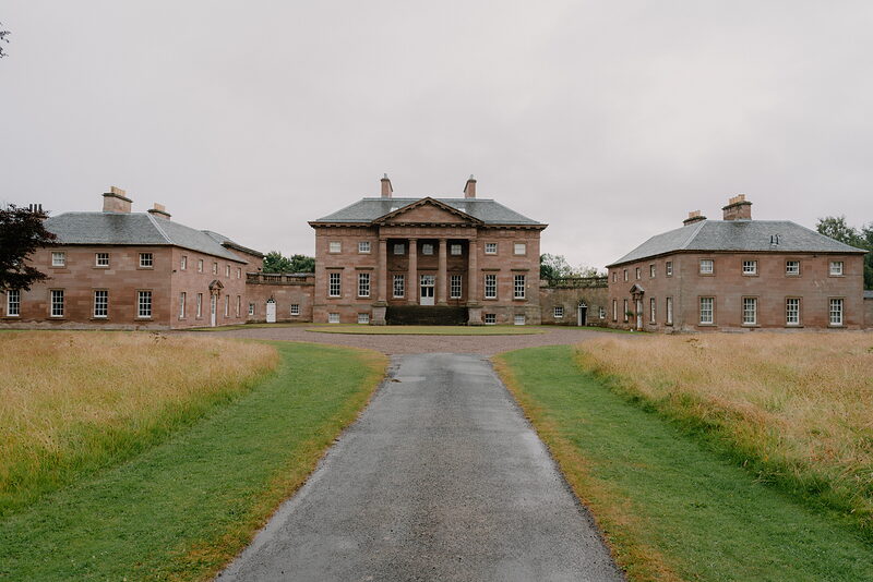 Paxton House's woodland playground and the Tweed, with the dog