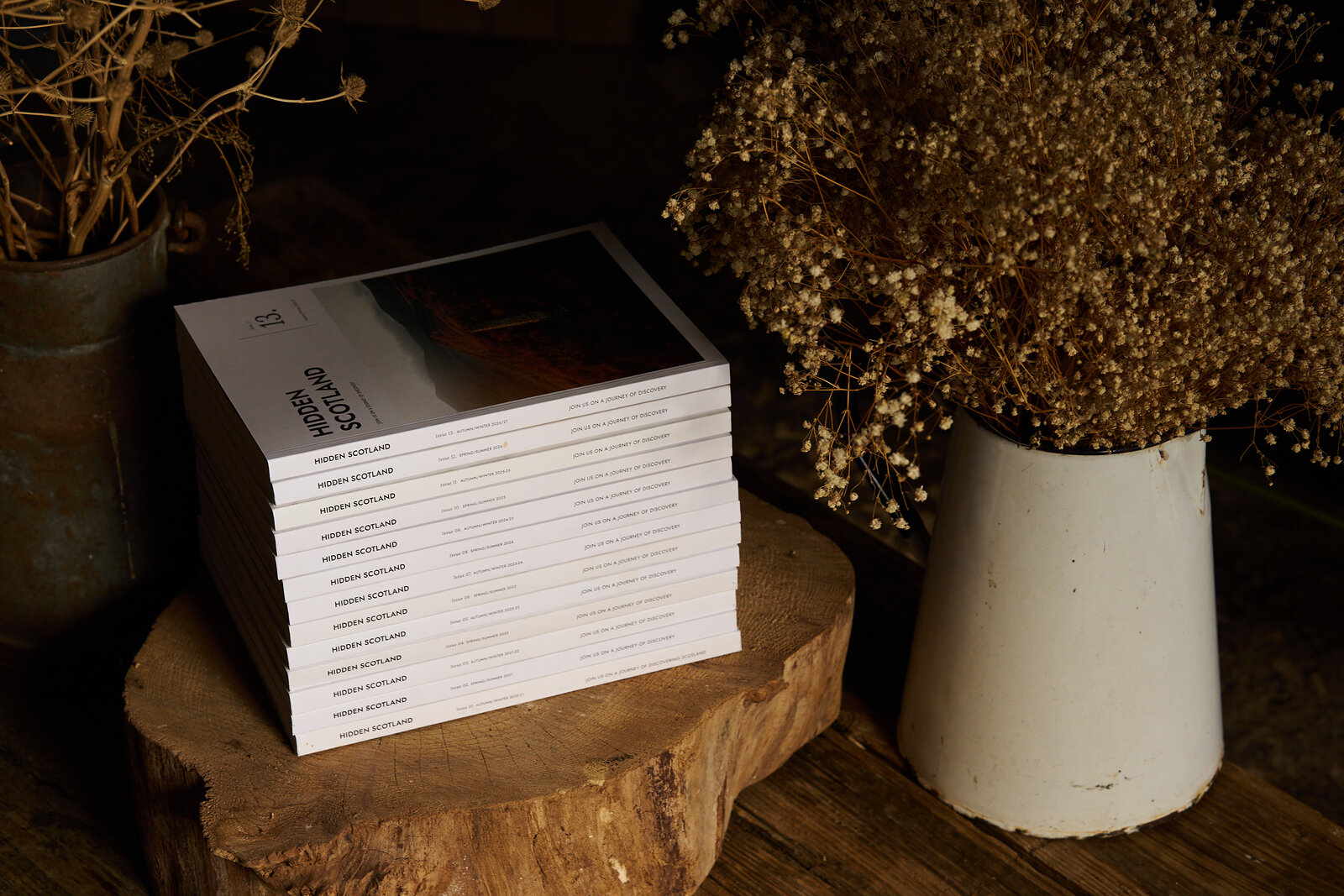Every issue of Hidden Scotland Magazine in a stack