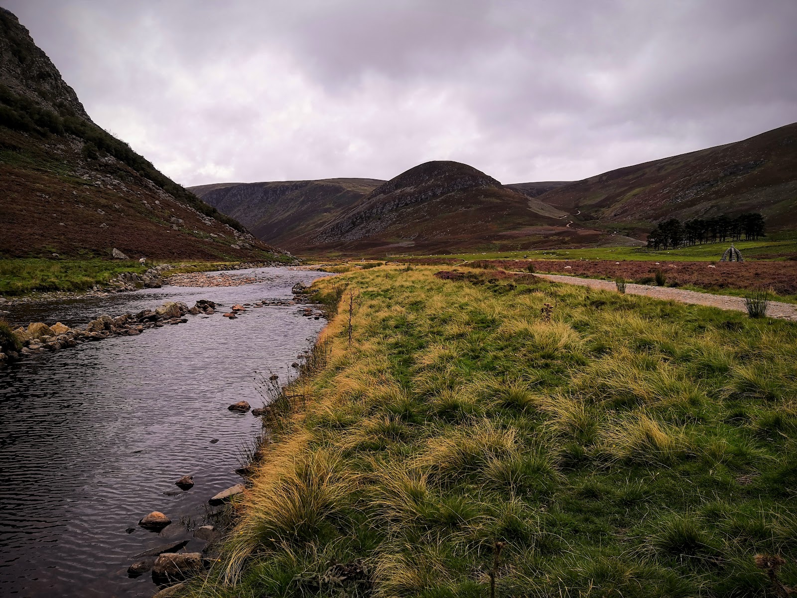 The river running down the head of Glen Esk towards the hills.