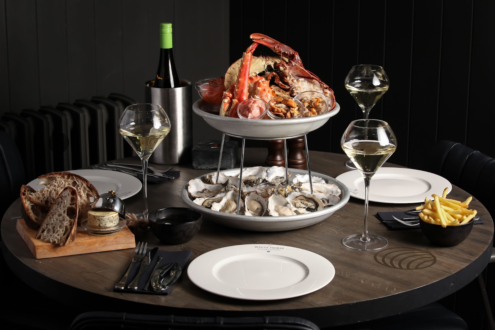 A seafood platter with oysters at the White Horse.