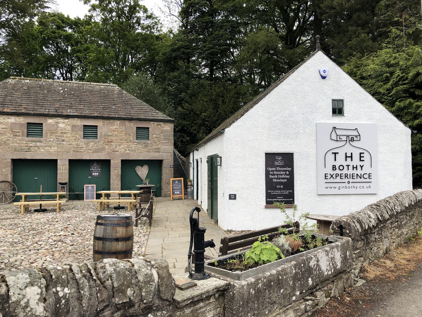 The whitewashed Gin Bothy tasting room in Glamis village.