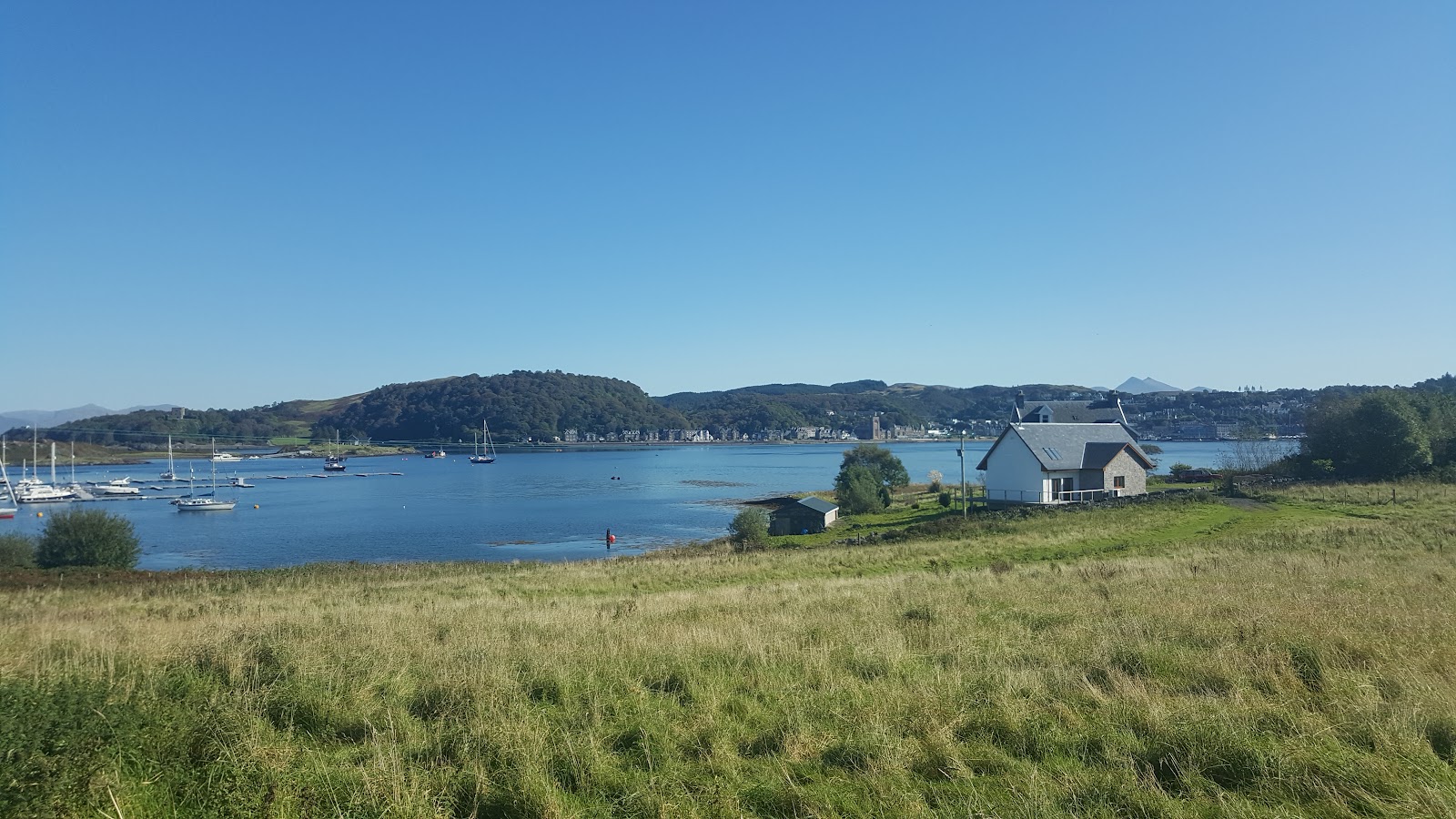 The view across the Sound of Kerrera to Oban and the mainland.
