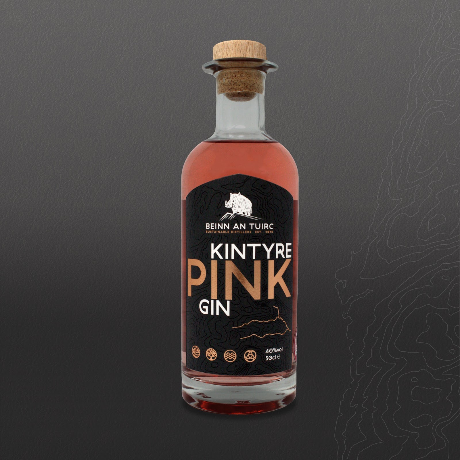 Bottle of Beinn An Tuirc's Kintyre Pink Gin, 40% vol, 50cl
