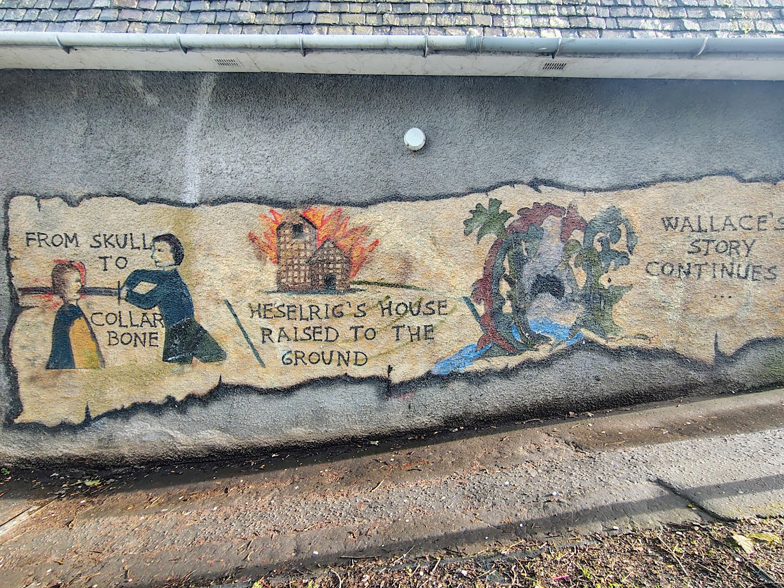 Mural depicting "Heselrig's House Raised to the Ground" as "Wallace's Story Continues