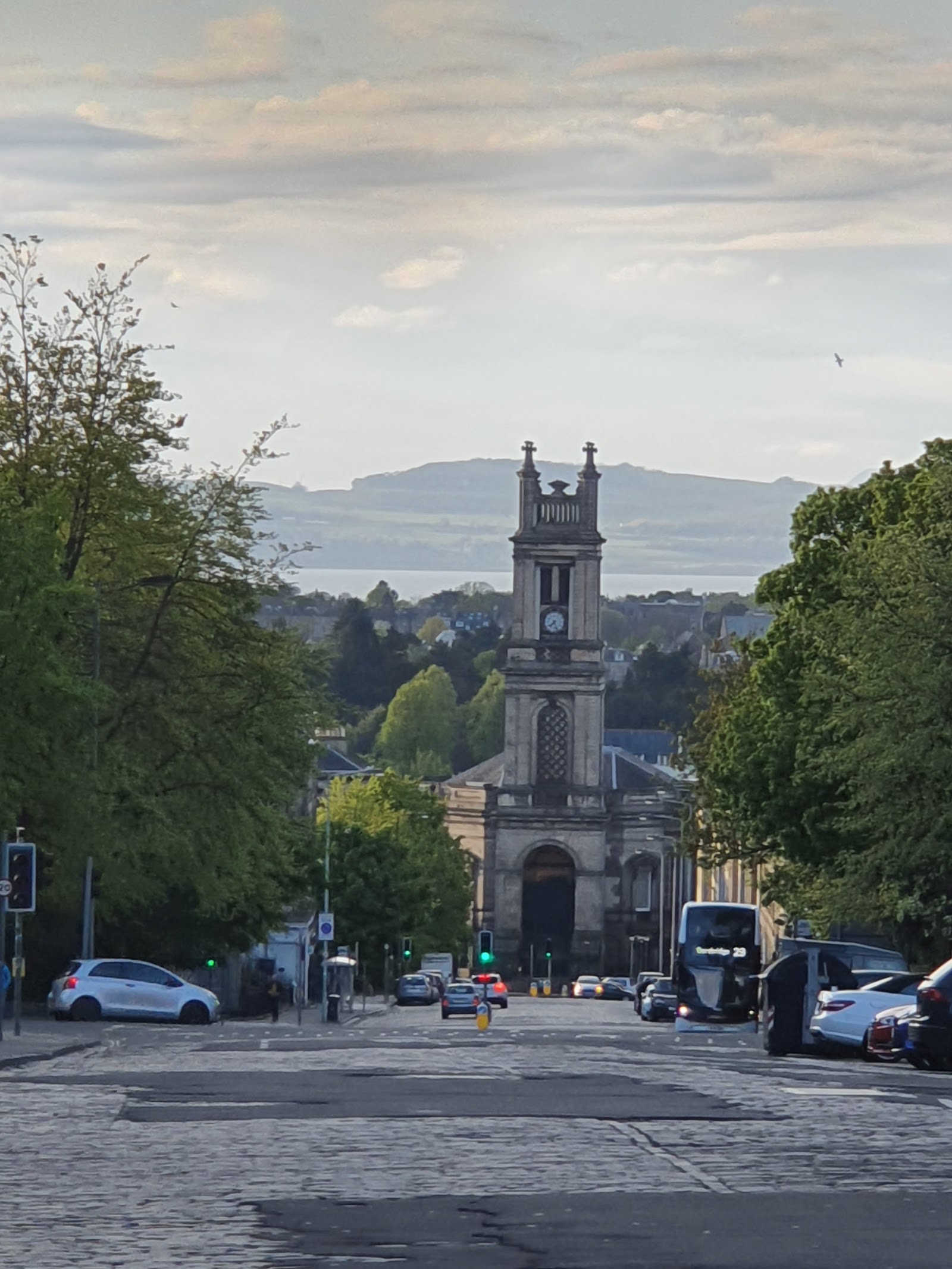 St Stephen Street curving towards St Stephen's church tower.