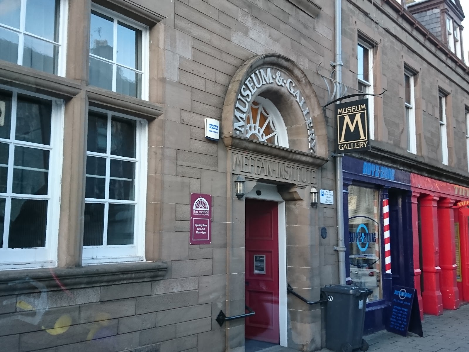The stone front of the Meffan Museum on West High Street, Forfar.
