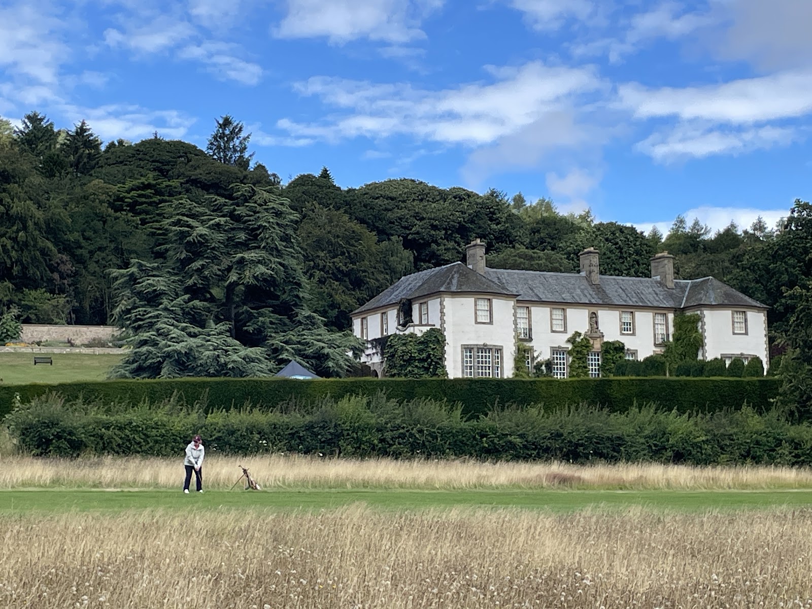 Kingarrock, the course in parkland below the white Golf Cottage and the woods of Hill of Tarvit.