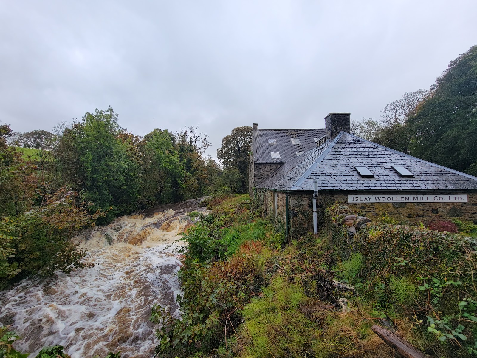 The Trossachs Woollen Mill beside the rushing river at Kilmahog.