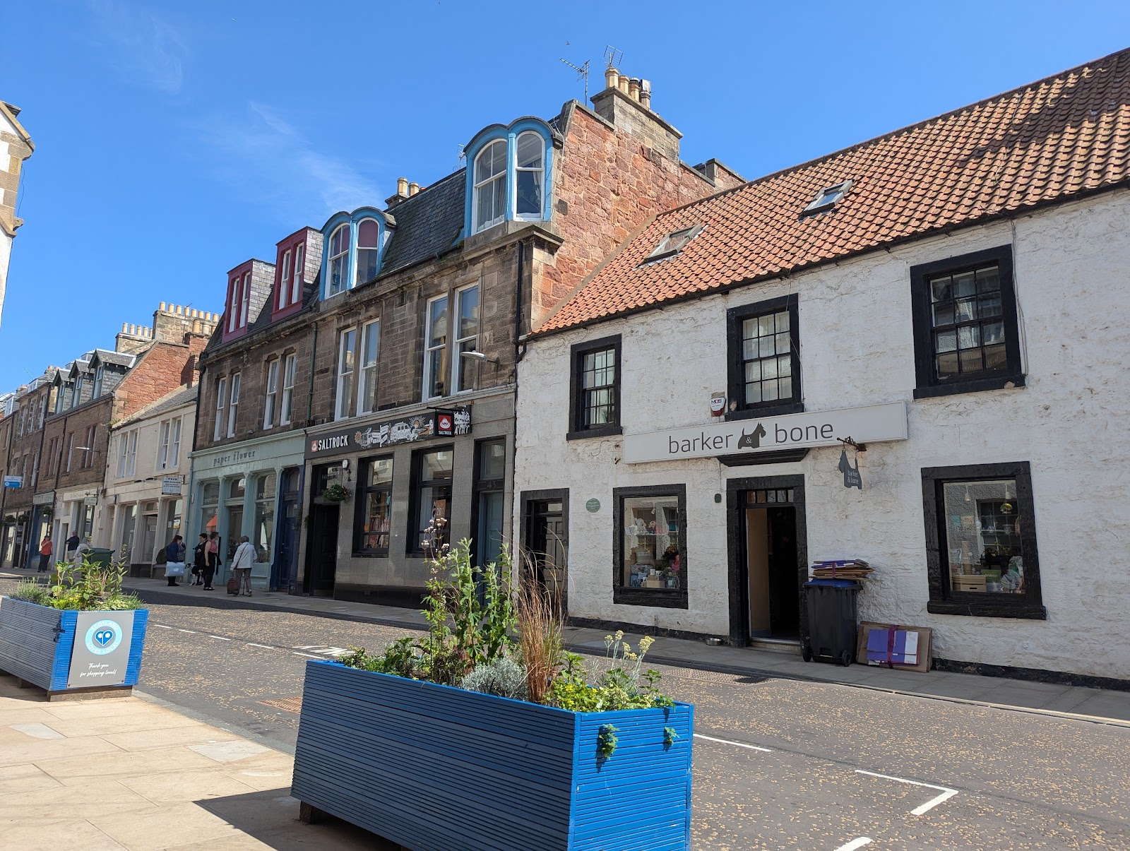 Barker and Bone on North Berwick High Street, a whitewashed shop with its name above the windows.