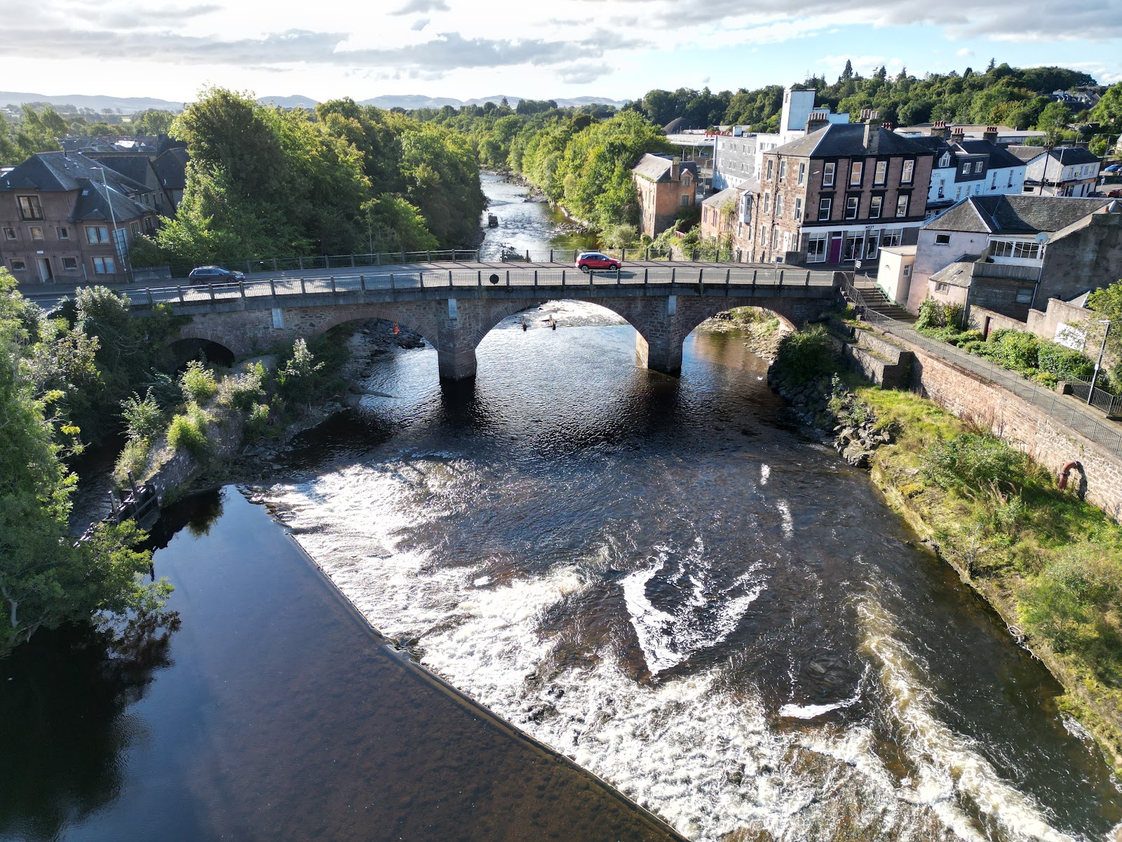 The old bridge and weir on the River Ericht at Blairgowrie.