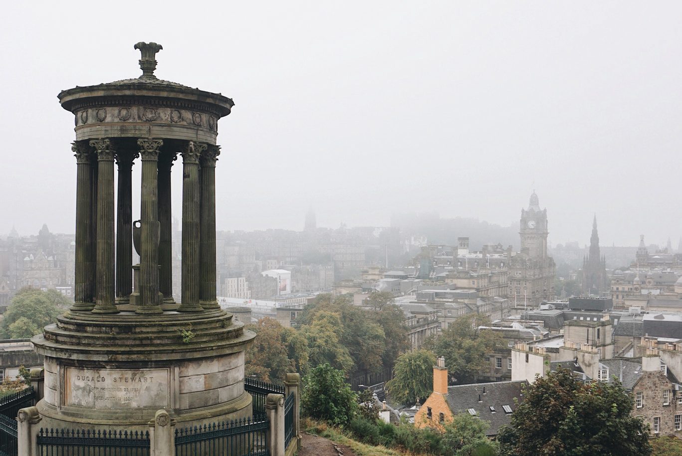 Dugald Stewart Monument on Calton Hill with the city beyond