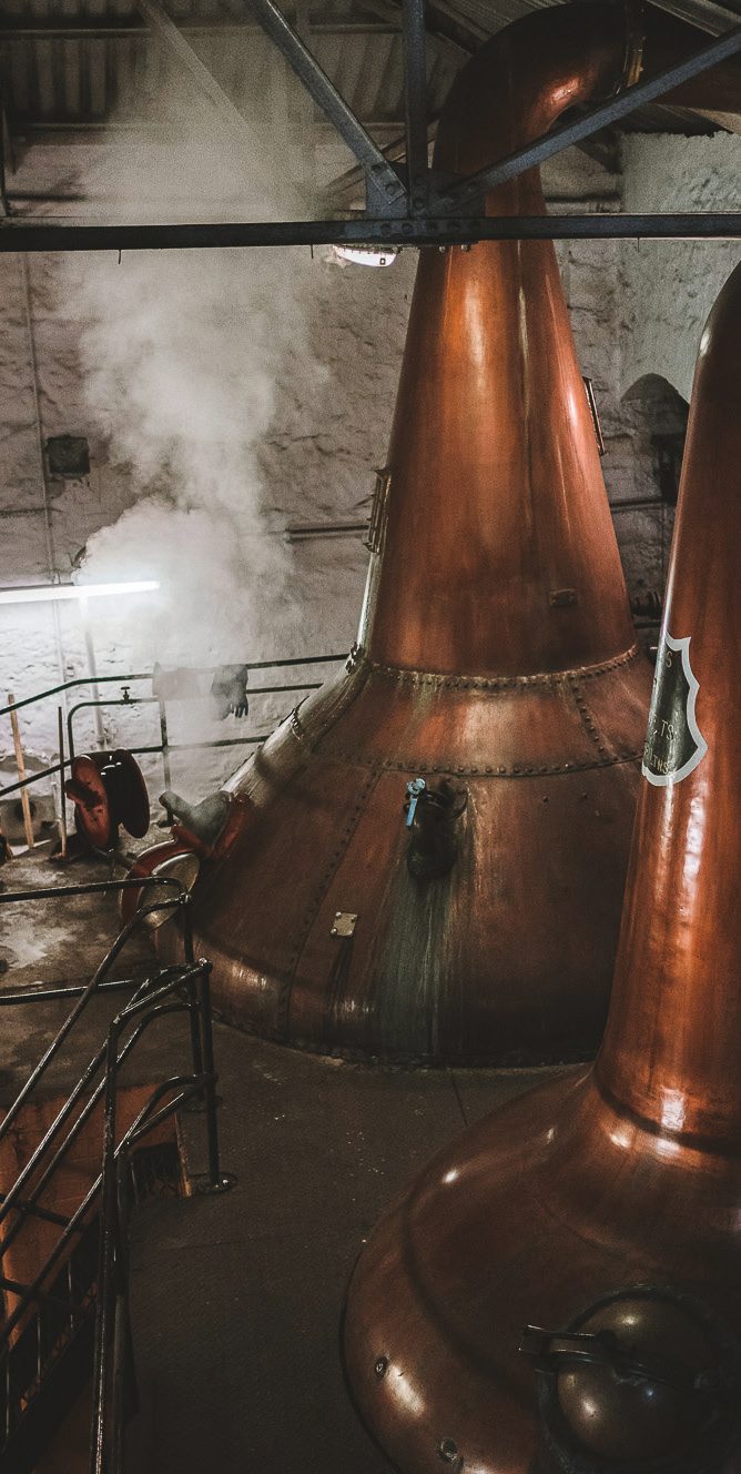 Copper stills at Springbank Distillery