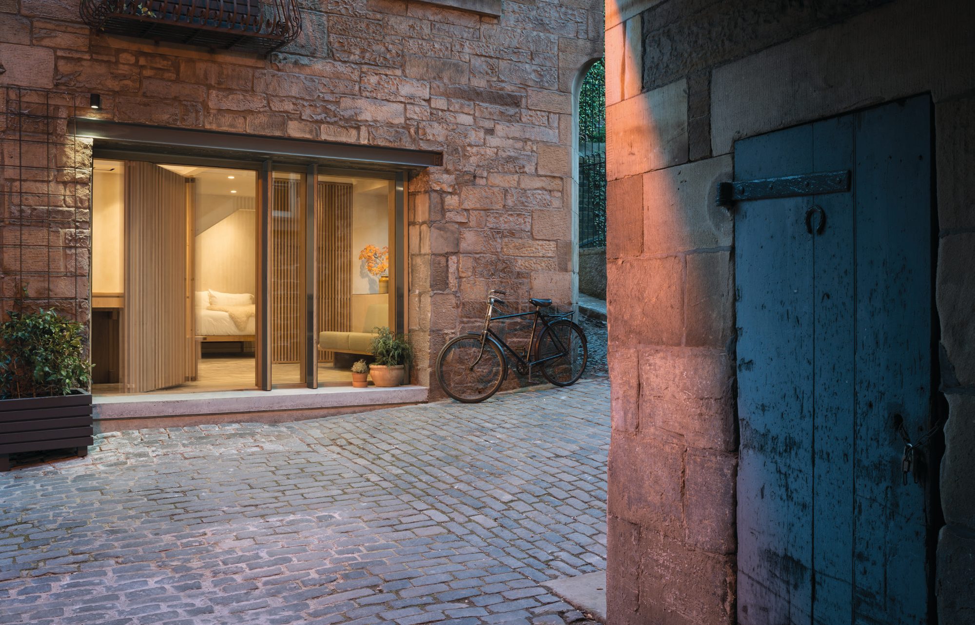 Porteous Studio exterior at night