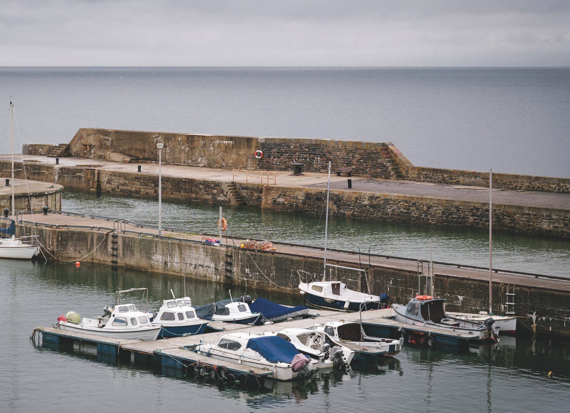 Fishing boats moored in Cullen harbour, Moray Coast