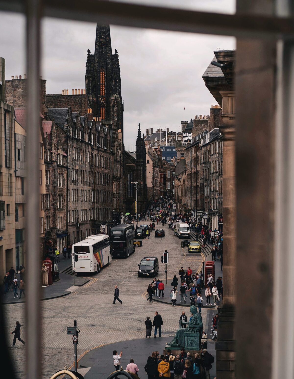 Royal Mile from a window, St Giles spire beyond