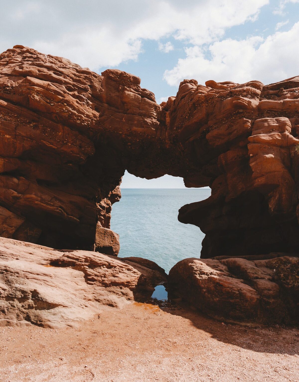 Arbroath Cliffs, red sandstone sea arch