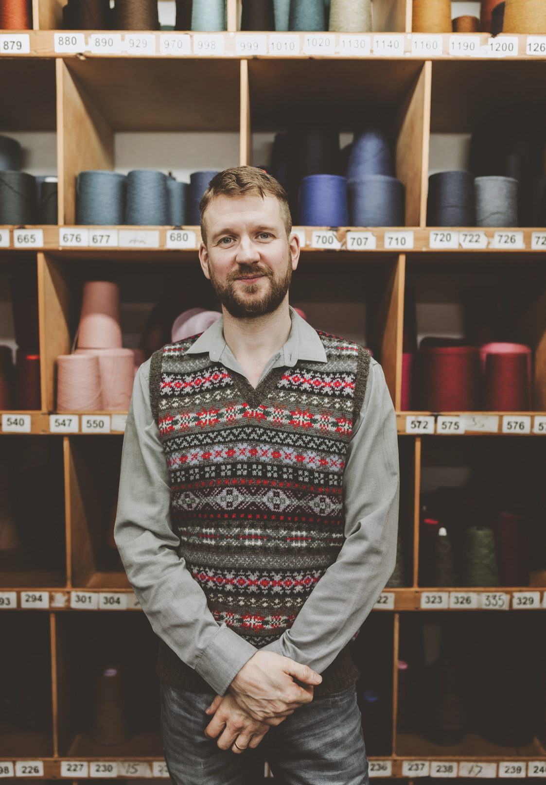 Garry Jamieson in the yarn store at Jamiesons of Shetland