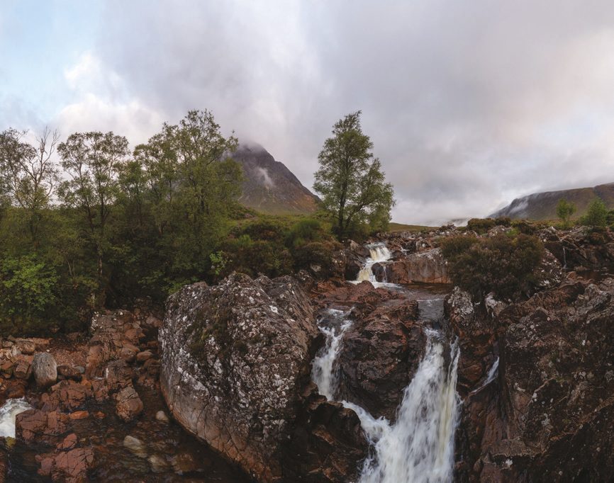 Waterfall on the River Coupall with Buachaille Etive Mor behind