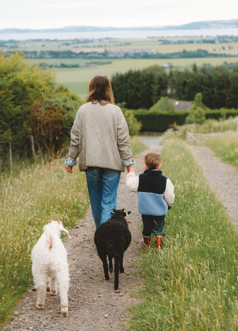 A family on the farm track