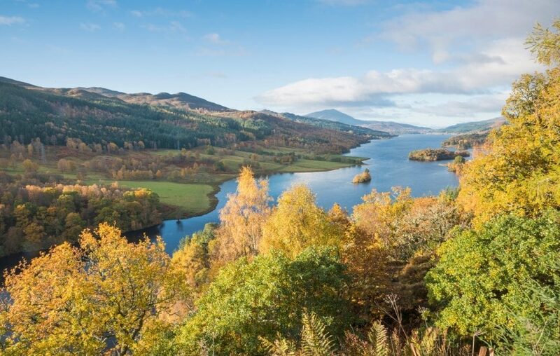 Loch Tummel viewed through autumn trees from Queen's View, Perthshire