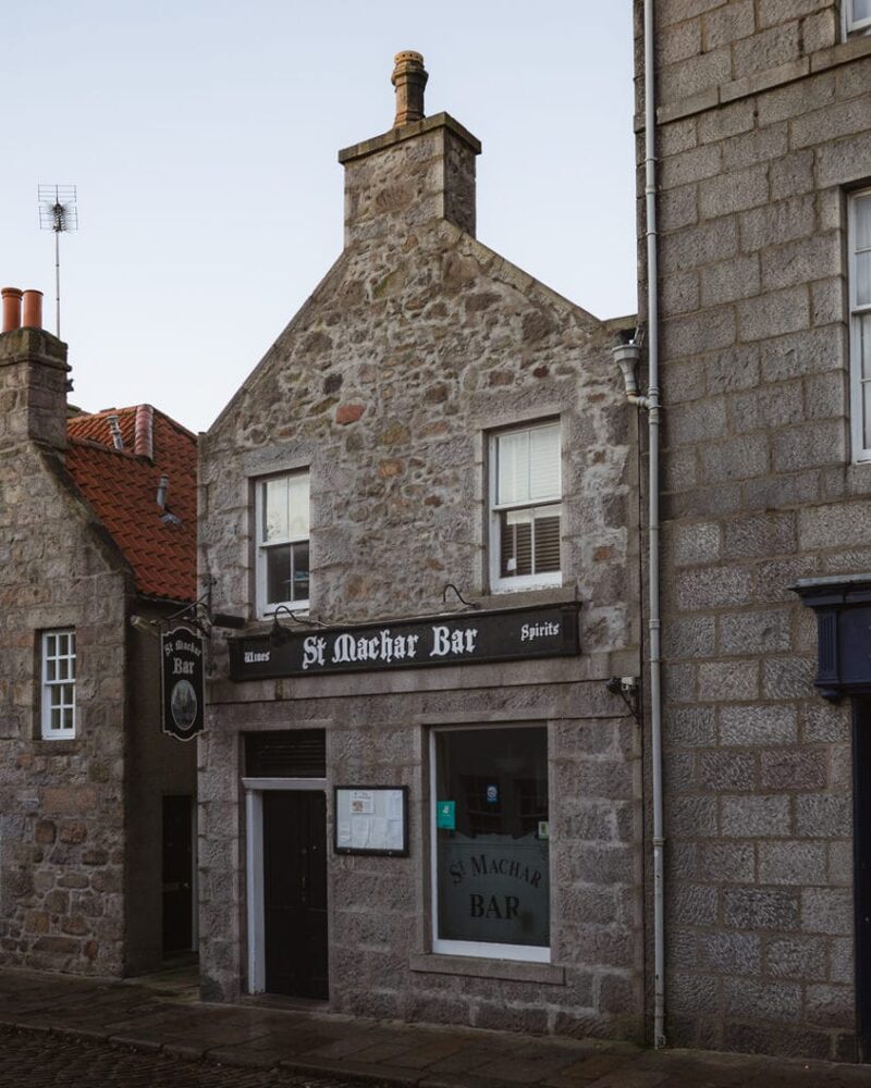 Stepped gable and granite frontage of the St Machar Bar